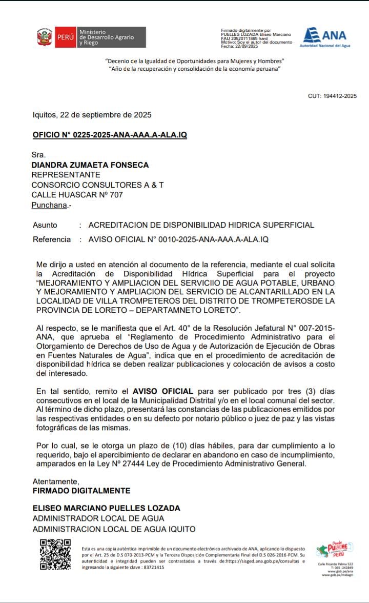 Aviso Importante – Acreditación de Disponibilidad Hídrica